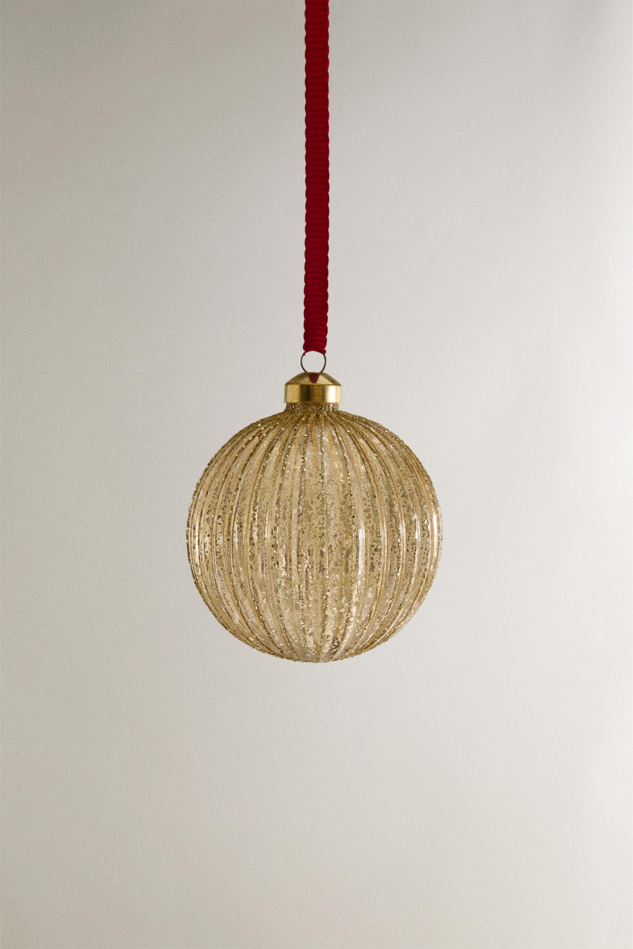 GOLD GLITTERY STRIPED CHRISTMAS TREE ORNAMENT